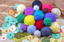 Balls of Yarn with Crocheted Flowers